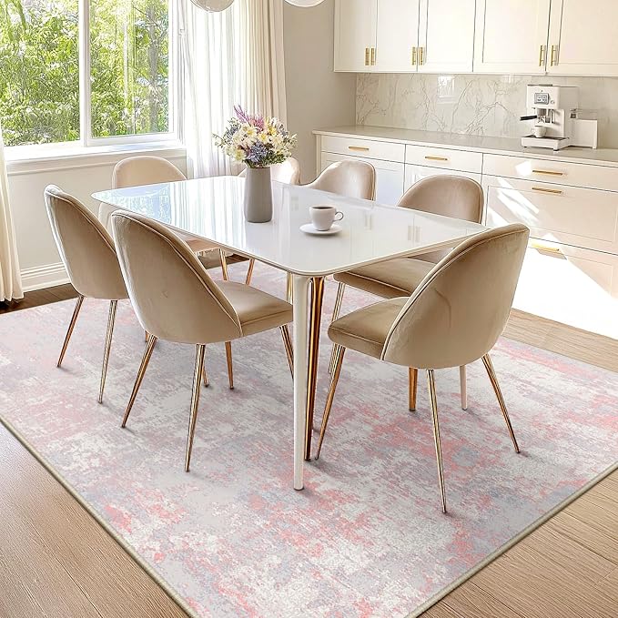 Washable Area Rugs 10'x14' Non-Slip Modern Abstract Soft for Living Room Entryway Bedroom Nursery, Print Pattern, Grey Pink