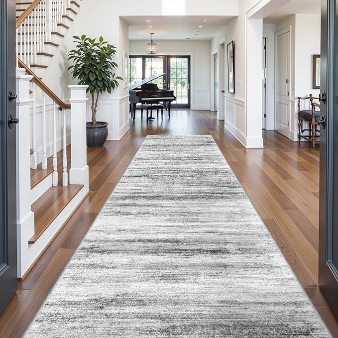 4x10 Wide Washable Runner Rug: Easy-to-Clean Runners for Hallway Entryway Kitchen Bedroom Living Room - Stain and Water Resistant Rugs with Non-Slip Backing - Soft Low-Pile Carpet Grey