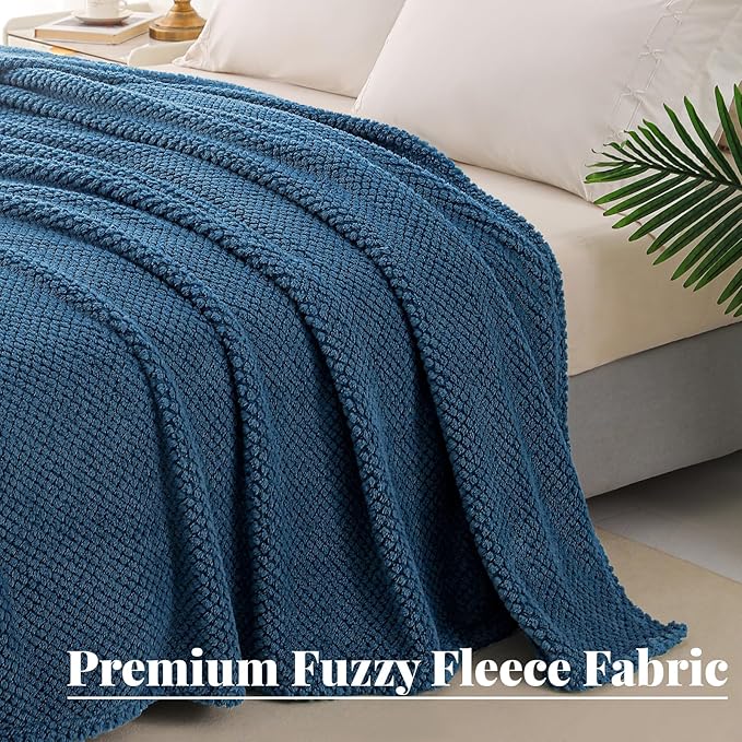 Whale Flotilla Extra Large Fuzzy Fleece Throw Blanket for Couch, 50x70 Inch Fluffy Warm Soft Jacquard Blankets for All Season, Lightweight and Cozy, Navy Blue