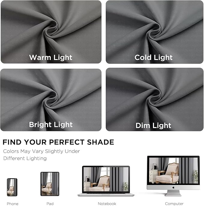 Joydeco Blackout Curtains 95 Inch Length 2 Panels Set, Thermal Insulated Long Curtains& Drapes 2 Burg, Room Darkening Grommet Drapes for Living Room Bedroom Window (Light Grey, W52 x L95 Inch,)