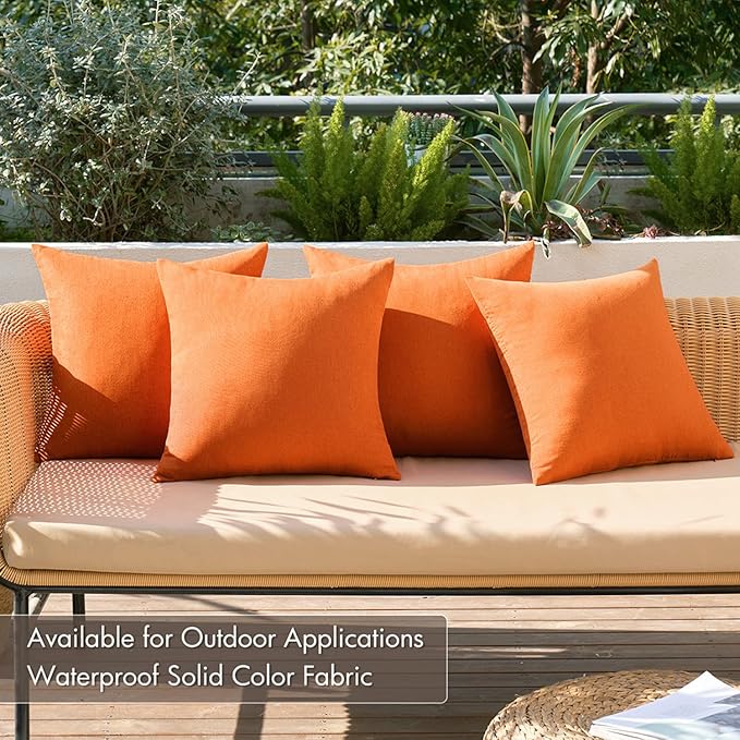MIULEE Pack of 4 Decorative Bright Orange Throw Pillow Covers Linen Waterproof Pillow Covers Outdoor Farmhouse Cushion Cases for Halloween Patio Garden Tent Balcony Couch Sofa 18x18 inch