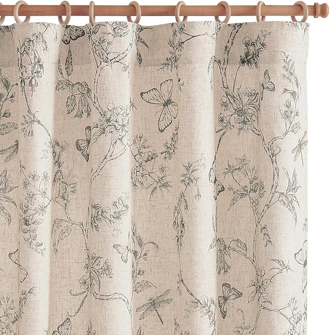 jinchan Floral Curtains Lined Linen Blend Curtain for Living Room 84 Inch Length Grey Flower Farmhouse Curtains French Country Gray Patterned Curtain Drapes Back Tab Rod Pocket 2 Panels