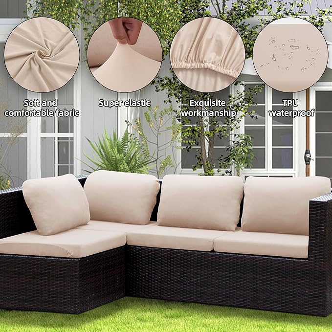 Outdoor Cushion Covers Set,8PCS Patio Furniture Couch Seat Slipcovers, Replacement for Sofa Sectional Chair(Cover，Only)