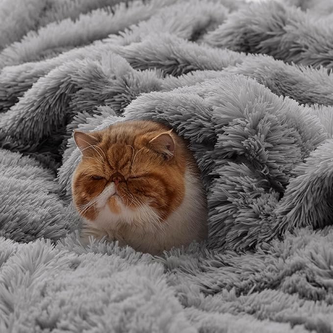 Bedsure GentleSoft Fluffy Grey Blankets Queen Size for Bed, Thick Sherpa Faux Fur Fleece Fuzzy Plush Winter Warm Heavy Soft Queen Blankets, Bedroom Decor Grey Gifts Cozy Gifts for Women Men, 90x90