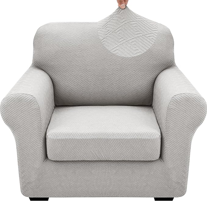XINEAGE 2026 New 2 Pieces Chair Covers with Arms Super Stretch Chair Slipcover for Living Room Pet Dog Universal Slip Cover Anti Slip Armchair Furniture Protector (Silver Grey), 31"-46"(1 Cushion)