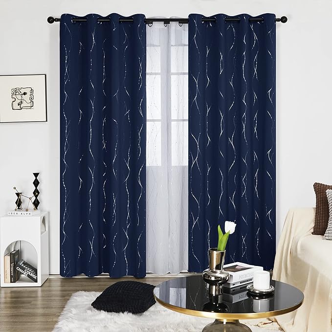 Deconovo Floor to Ceiling Curtains, Blackout Drapes 108 Inches Long, Soundproof Thermal Insulated Curtain Panel for Sliding Door, Grommet Top, Machine Washable Drape for Living Room Bedroom Office