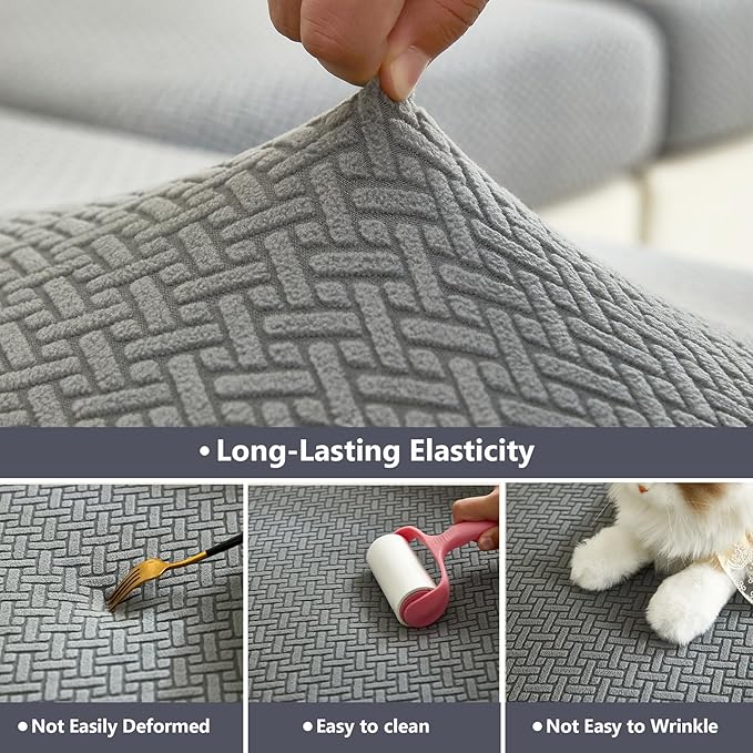 Couch Cushion Covers for Sofa Couch Covers Wear-Resistant Universal Sofa Cover Washable Stretch for Sectional Slipcovers (Texture-Gray,Large Double Seat Cover)