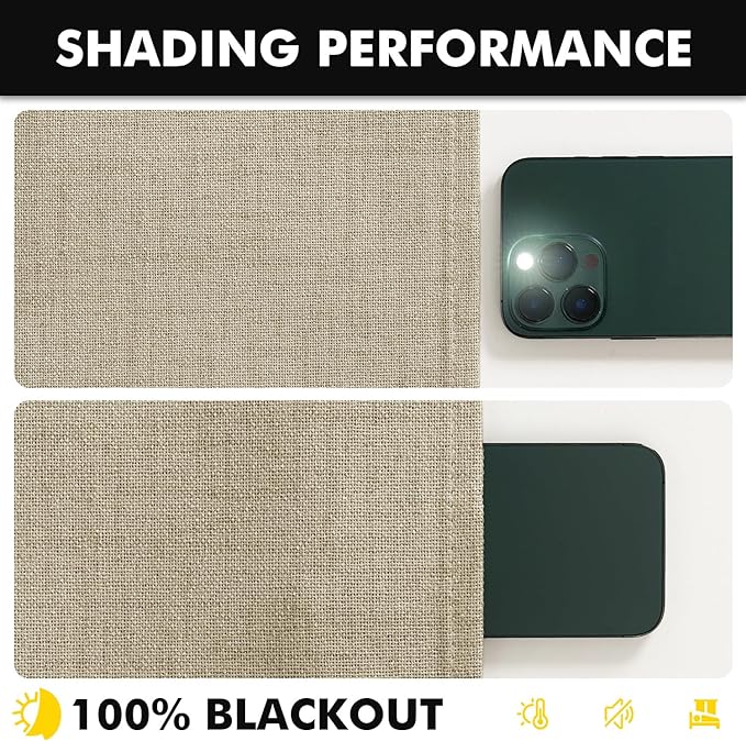 MIULEE 100% Blackout Linen Curtains for Bedroom, Cobblestone Solid Luxury Decor Thermal Insulation Room Darkening Drapes for Living Room Nursery Back Tab Rod Pocket 42 x 96 Inches, 2 Panels