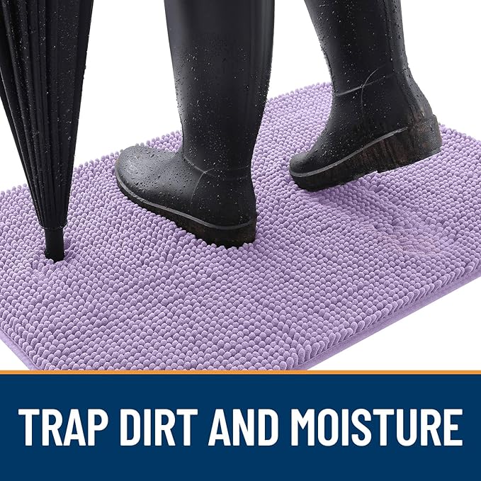 OLANLY Dog Door Mat for Muddy Paws 48x30, Absorbs Moisture and Dirt, Absorbent Non-Slip Washable Doormat, Quick Dry Chenille Mud Mat for Dogs, Entry Indoor Entryway Carpet for Inside Floor, Lavender