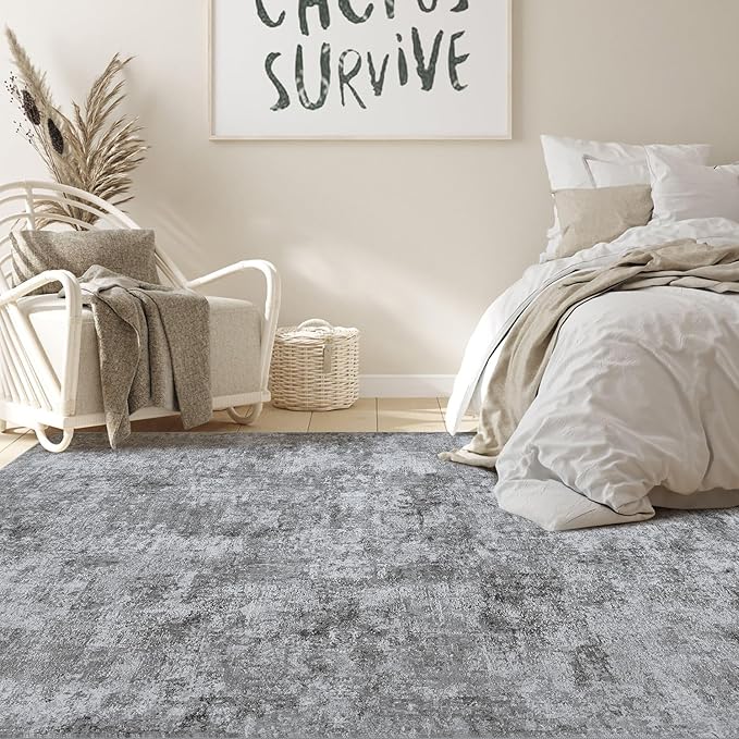 Nakagishi 5x7 Area Rugs Living Room: Washable Abstract Large Neutral Soft Rug Stain Resistant Modern Indoor Floor Non-Slip Carpet for Bedroom Nursery Kids Playroom Office Dining Room Dorm- Grey