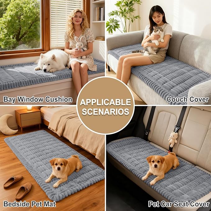 hyha Couch Covers for Dogs Washable, Non Slip Plush Dog Sofa Protectors, Fuzzy Pet Couch Covers for 3 Cushion Sofa Pet Friendly (Grey, 27.6" x 82.7")