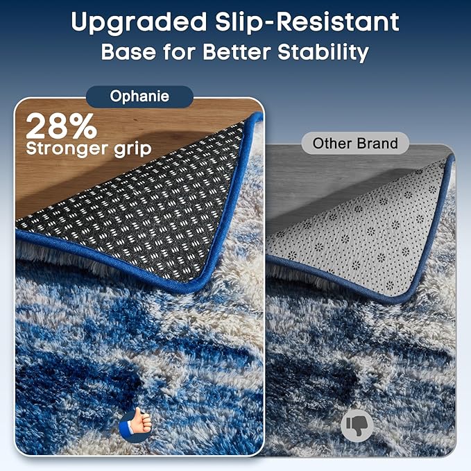 Ophanie Blue White and Grey Area Rugs for Living Room 6x9, Fluffy Shag Large Fuzzy Plush Soft Carpets, Floor Shaggy Rugs for Bedroom, Carpet for Kids Boys Girls Dorm Nursery Home Decor Aesthetic