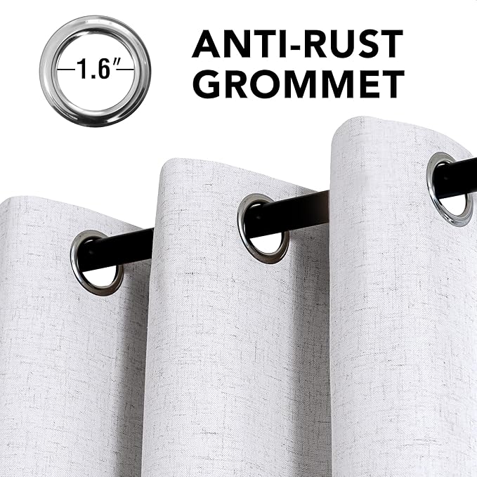 H.VERSAILTEX Linen Curtains 100% Blackout Curtains for Bedroom 63 inch Long Full Light Blocking Nature Linen Blended Window Curtains for Living Room Nickel Grommet (2 Panels, Heathered White)