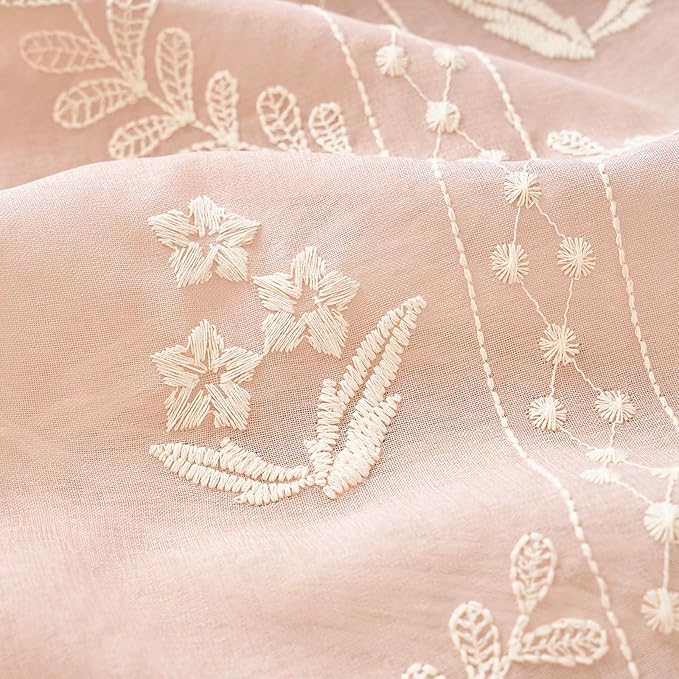 jinchan Belrose Winslow Pink Sheer Curtains 84 Inch for Bedroom Living Room Embroidered Bordered Floral Nursery Curtains for Girls Room Dorm Light Filtering Window Treatments, 2 Panels, W50 x L84