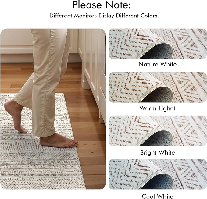 4x12 Washable Hallway Runner Rug：Moroccan Non-Slip Wide Runners for Entryway Kitchen Soft Modern Geometric Low-Pile Rugs for Living Room Thin Waterproof Carpet for Bedroom Bathroom Laundry(Beige,4x12)