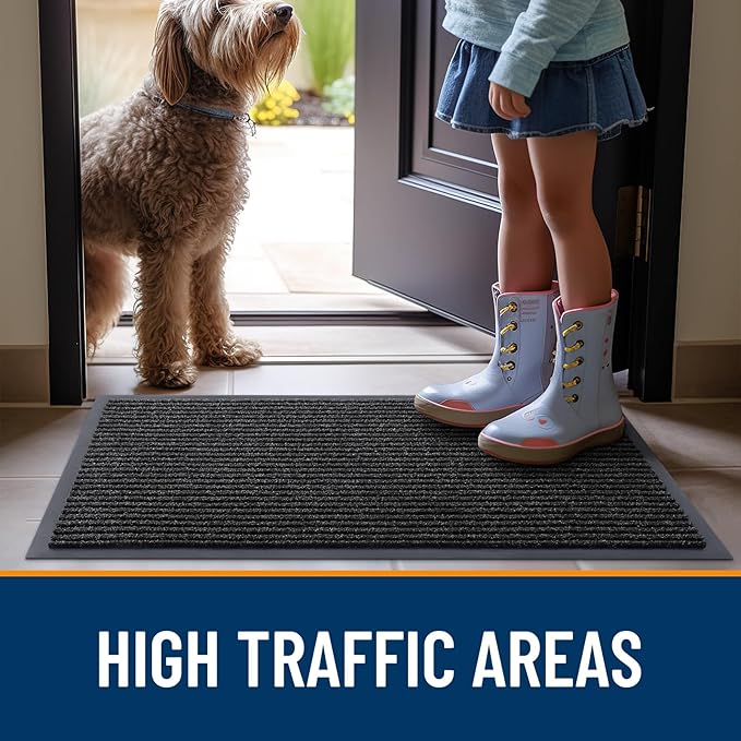 OLANLY Front Door Mat Indoor Outdoor Entrance, Waterproof Heavy Duty Doormat, Fade Resistant, Low Profile, Easy Clean Patio Porch Welcome Floor Mats for Entry, 59x20, Off-Black