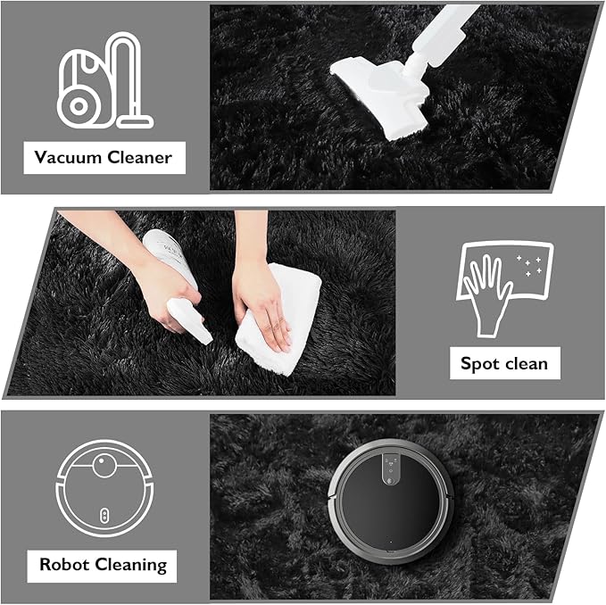 2x3 Fluffy Area Rugs for Bedroom Living Room,Small Soft Shag Fuzzy Rug Non-Shedding Indoor Plush Carpet for Kids Bedroom Nursery Dorm Home Decor,Black