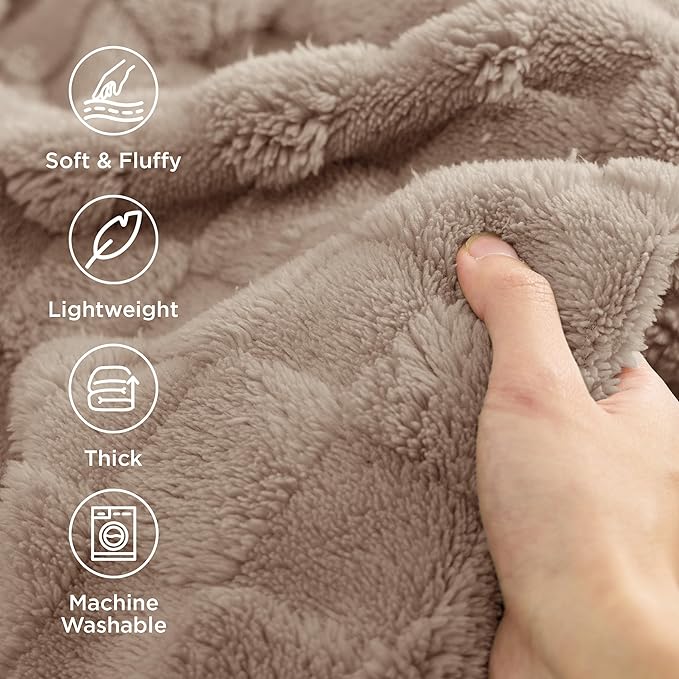 Bedsure GentleSoft Light Brown Throw Blanket for Couch - Checkered Fleece Blankets Gifts for Kids Girls, Cute Soft Cozy Throw for Bedroom Home Decor Gifts, 50x60 Inches