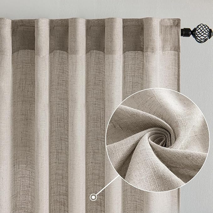 MIULEE Burlywood Birch Linen Curtains 72 Inch Length 2 Panels for Bedroom Living Room, Soft Linen Textured Window Drapes Semi Sheer Light Filtering Back Tab Rod Pocket Farmhouse Burlap Look Decor