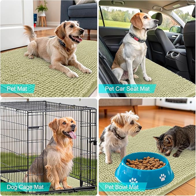 OLANLY Dog Door Mat for Muddy Paws 70x24, Absorbs Moisture and Dirt, Absorbent Non-Slip Washable Doormat, Quick Dry Chenille Mud Mat for Dogs, Entry Indoor Entryway Carpet for Inside Floor, Vanilla