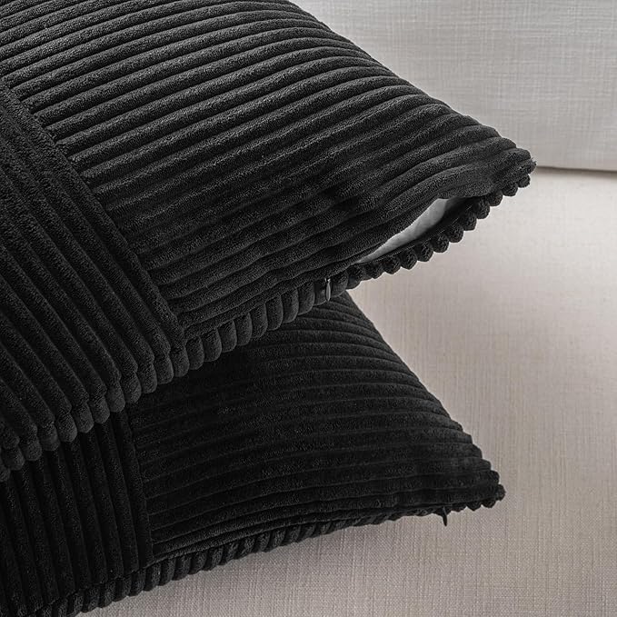 Fancy Homi 2 Packs Black Lumbar Decorative Throw Pillow Covers 14x24 Inch for Couch Bed Sofa, Rustic Farmhouse Boho Home Decor, Soft Striped Corduroy Rectangle Accent Cushion Case 35x60 cm