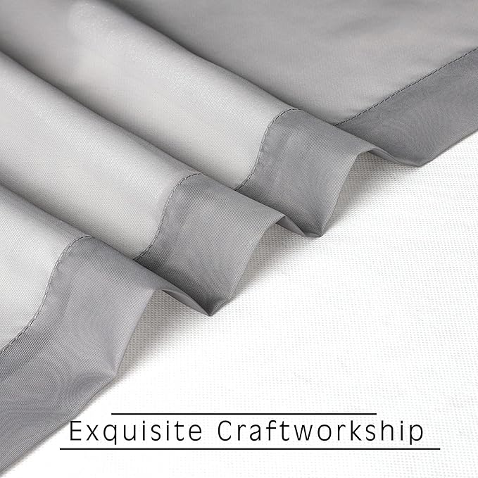 OWENIE Grey Sheer Kitchen Valance for Windows Set of 2, Small Modern Rod Pocket Voile Valance Curtain Window Treatment Decor for Living Room Bathroom Cafe Laundry Basement, 42" W x 14" L