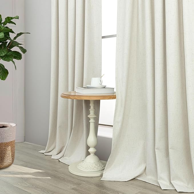 Neutral Blackout Curtains 132 Inches Long Elegant Villa Cottage Cabin 12 Foot ft Tall Linen Textured Room Darkening Curtain for Sliding Door 2 Panels Privacy Room Divider Drapes for Living Room Cream