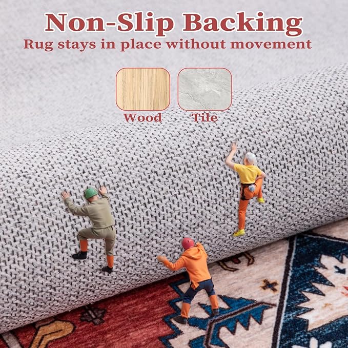 SERISSA 6x8 Area Rugs for Living Room, Large Washable Non-Slip Boho Rug, Ultra Soft Vintage Rust Oriental Tribal Print Distressed Carpet for Bedroom Dining Room Dorm Office Home Decor