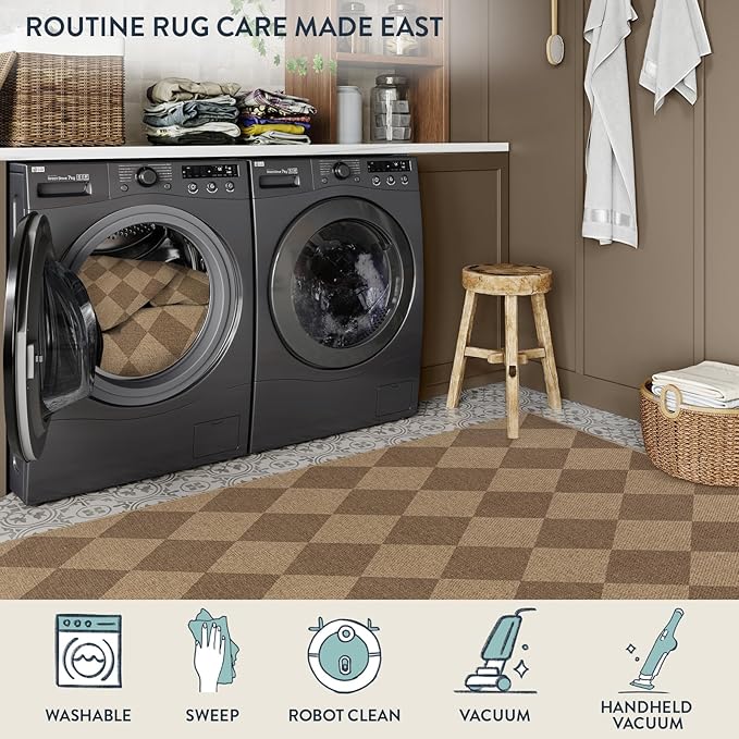 Lahome Colette Checkered Easy Jute 6x9 Rug, Large Rugs for Living Room Dining Room Farmhouse Indoor Outdoor Carpet, Checkerboard Washable Geometric Rug Non Slip Black Carpet for Office Backyard Patio