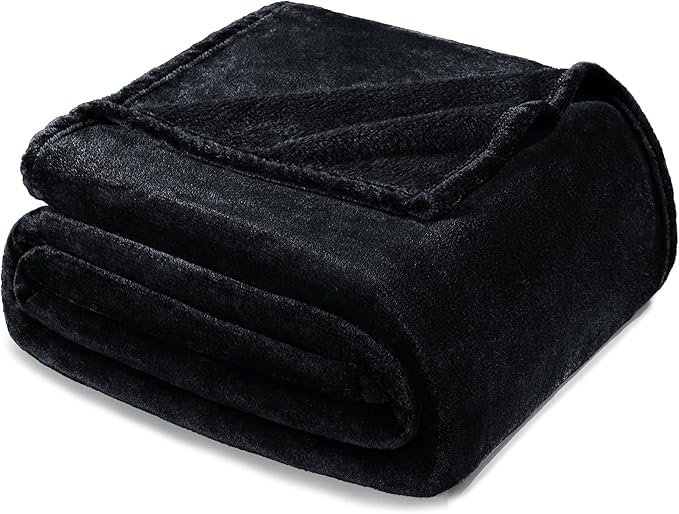 Exclusivo Mezcla Fleece Blankets Queen Size for Bed, Super Soft and Warm, All Season, Cozy, Plush, Lightweight, 90x90 Inches, Black