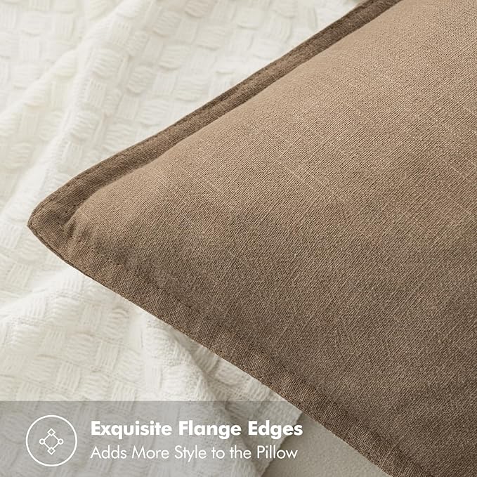 MIULEE Decorative Linen Euro Sham Pillow Covers 22x22 Inch Khaki Boho Farmhouse Neutral Winter Couch Throw Pillows for Bed Pack of 2 Accent Modern Pillowcase Sofa Livingroom Home Decor