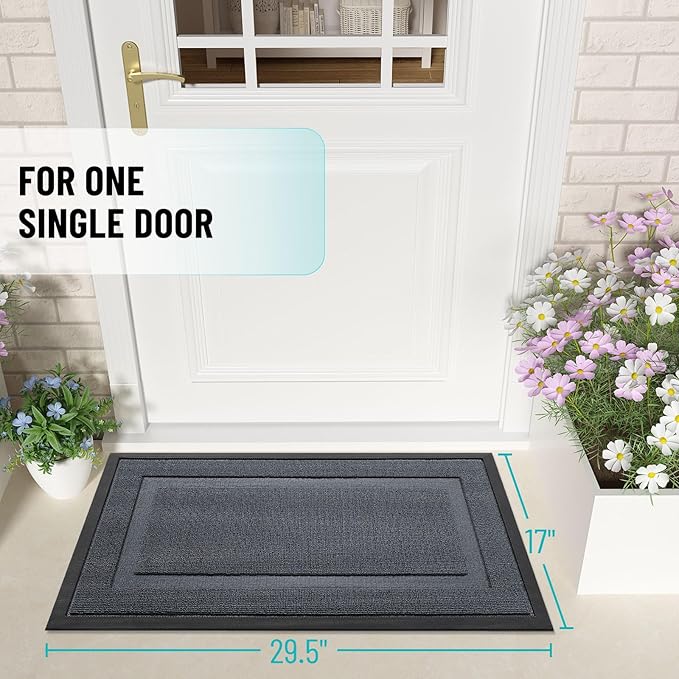 OLANLY Front Door Mat Indoor Outdoor Entrance, Waterproof All-Season, All-Weather Doormat, Sturdy Natural Rubber, Low Profile, Easy Clean Patio Porch Entryway Mat, 33x21, Charcoal Gray