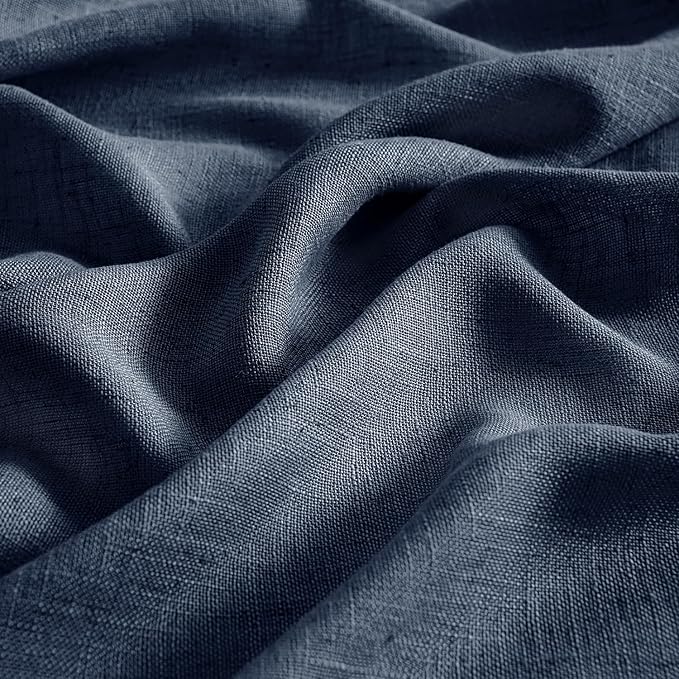 MIULEE Navy Blue Linen Curtains 108 Inch Length 2 Panels for Bedroom Living Room, Soft Thick Linen Textured Natural Window Drapes Semi Sheer Light Filtering Back Tab Rod Pocket Burlap Look Decor