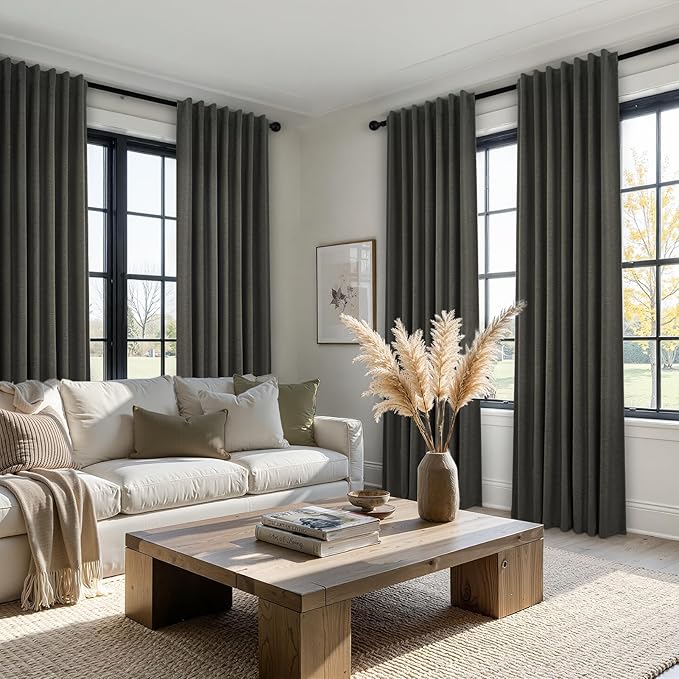 Topfinel Extra Long Grey Linen Blackout Curtains 120 inches Long Thermal Insulated Energy Efficient Window Treatments for Bedroom Living Room Office Back Tab Rod Pocket, W52xL120, 2 Panels