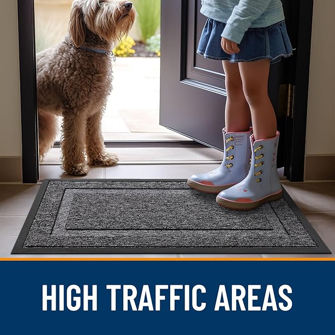OLANLY Front Door Mat Indoor Outdoor Entrance, Waterproof All-Season, All-Weather Doormat, Sturdy Natural Rubber, Low Profile, Easy Clean Patio Porch Entryway Mat, 59x23, Black and White