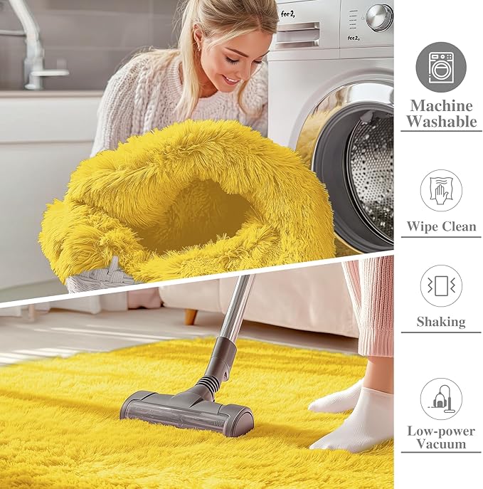 OLANLY 5x8 Machine Washable Large Area Rugs for Living Room, Bedroom, Soft Fluffy Shaggy Bedside Rug, Indoor Floor Carpet for Kids Girls and Boys, Dorms, Nursery, Home Decor Aesthetic, Yellow