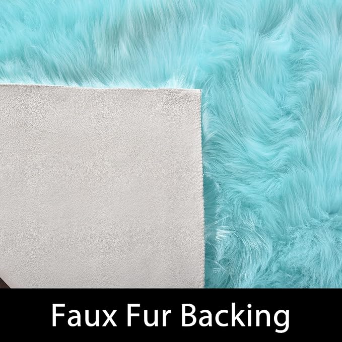 Latepis High Pile Faux Fur Area Rug, 4x6 ft, Light Blue, Living Room, Bedroom Decor, Washable, Fluffy, Luxury Home Decor