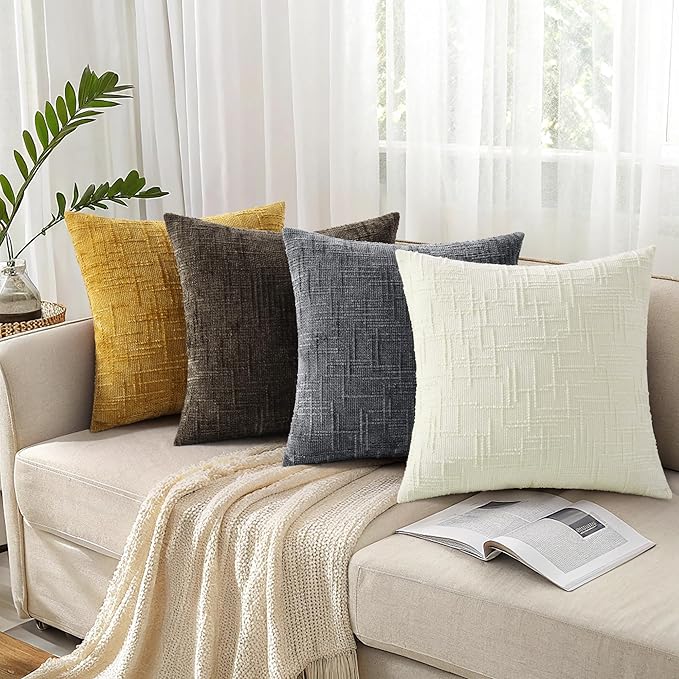 decorUhome Dark Grey Chenille Throw Pillow Covers 18x18 Set of 2 Textured Soft Cozy Slubby Couch Pillow Covers Modern Farmhouse Boho Decorative Pillow Cases for Bed Sofa Living Room