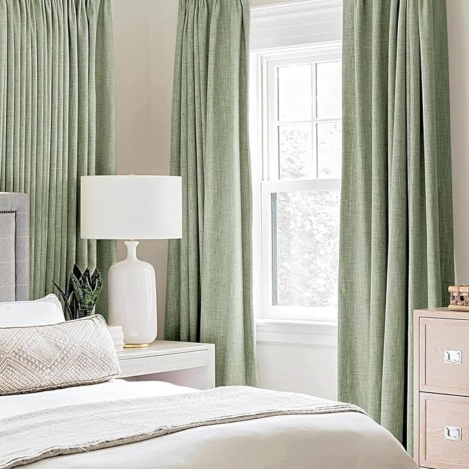 MIULEE Linen Blackout Curtains and Drapes 100% Room Darken Thermal Insulated Grommet Window Panels with Coating 2 PCs W 42 x L 63 inches Sage Green