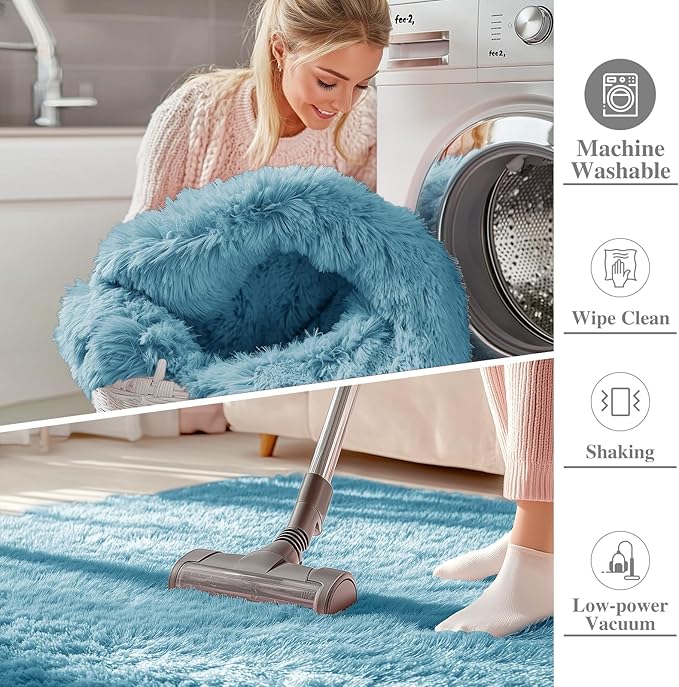 OLANLY 2x5 Machine Washable Runner Rugs for Hallway, Soft Fluffy Shaggy Bedside Rugs for Bedroom, Living Room, Indoor Floor Carpet for Kids Girls and Boys, Home Decor Aesthetic, Slate Blue