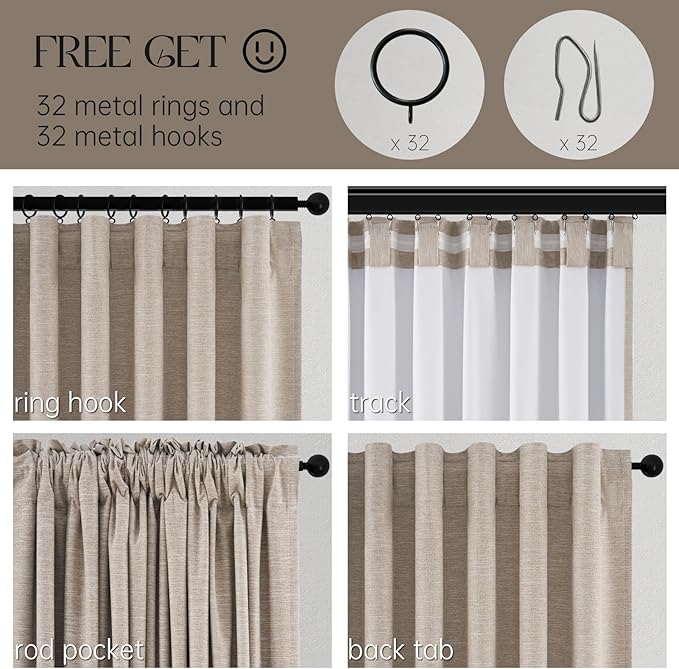 Topfinel Linen Blackout Curtains 63 Inch Long for Livingroom Bedroom 2 Panels Set Room Darkening Curtains 63 Inches Length Drapes for 64" Window Energy Saving Noise Reducing Nursery (52" W x 63" L)