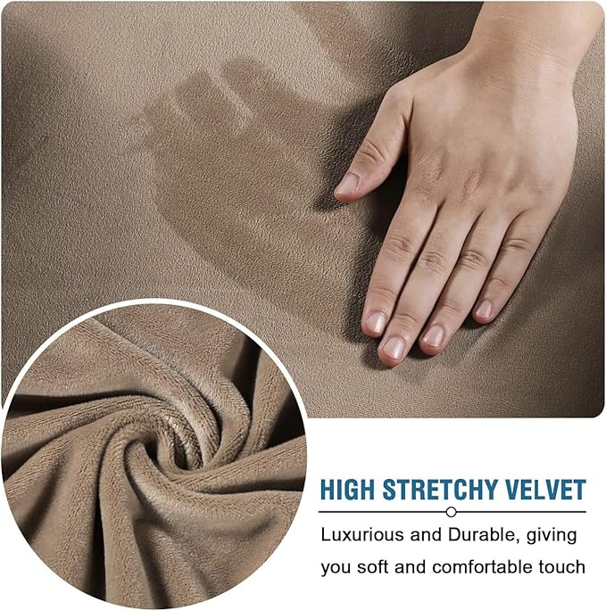 H.VERSAILTEX Rich Velvet Stretch 2 Piece Cover Chair Slipcover Sofa Cover Furniture Protector Couch Soft with Elastic Bottom Chair Couch Cover with Arms Width Up to 49 Inch(Chair,Camel)