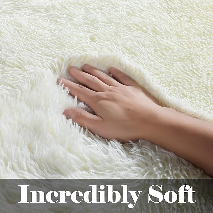 ONASAR Cream White Area Rugs 9x12 Living Room, Ivory Large Fluffy Shag Bedroom Rug, Soft Plush Thick Shaggy Big Floor Carpet for Kids Boy Girls Teen Dorm Nursery Indoor Home Decor Aesthetic