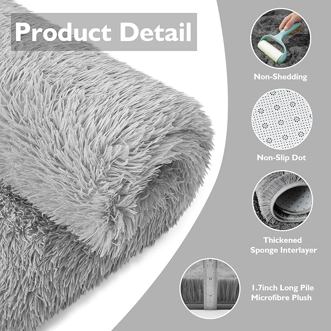 8x10 Fluffy Area Rugs for Living Room,Shag Area Rug for Bedroom,Grey Soft Fuzzy Rug Non-Shedding Indoor Plush Carpet for Kids Bedroom Nursery Home Decor