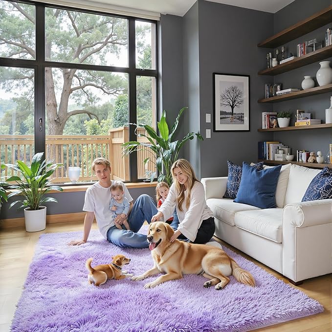 Small Rug Throw Rugs for Bedroom, Mini Area Rug, Fluffy Purple Carpet, Affordable Door Entryway Indoor Inside Front Entrance Dog 2x3 Mat, Home Decor Aesthetic(2 x 3, Purple Starry)