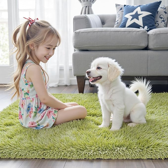 Rugs for Living Room 6x9, Alfombras para Salas Shag Large Plush Soft Area Rug, Shaggy Carpets for Bedroom, Kids Boys Girls Home Decor Aesthetic(Grass Green, 6x9 Feet)