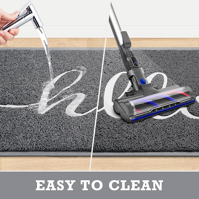 CozyBounty Door Mat Hello Mats Outdoor Indoor Non-Slip Doormat for Entryway Low-Profile Floor Mat for Yard, Garage, High Traffic Areas (32"x20", Grey)