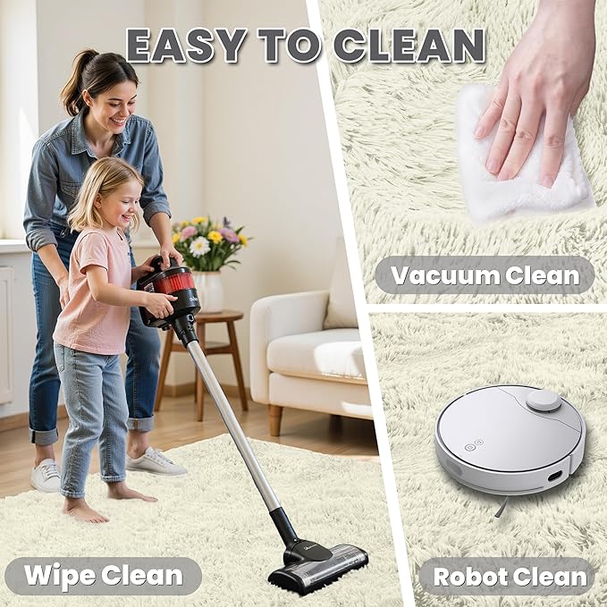 5x7 Area Rugs for Living Room Rug: Soft Fluffy Shag Cream White Rugs for Bedroom, Non-Slip Large Fuzzy Plush Rug Indoor Floor Carpet for Nursery Kids Boys Girl Room, Dorms, Playroom, Modern Home Decor