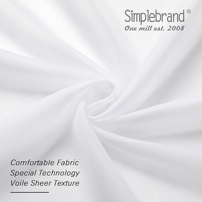 Simplebrand White Short Sheer Kitchen Cafe Curtains 36-42 Inch, Tier Rod Pocket, Half Window, Bathroom, 2 Panels