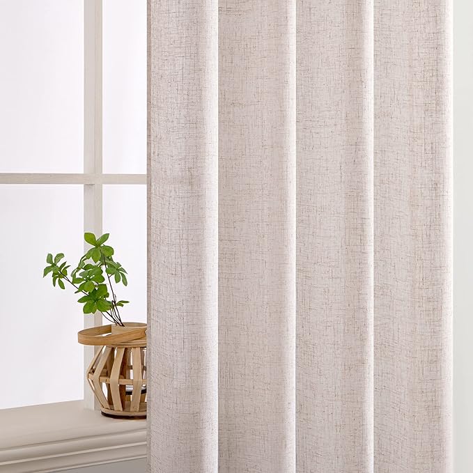 MIULEE Natural White Linen Curtains 120 Inches Long for Bedroom Living Room, Soft Thick Linen Textured Window Drapes Semi Sheer Light Filtering Rod Pocket Back Tab Cream Ivory Look, 2 Panels 10 Ft